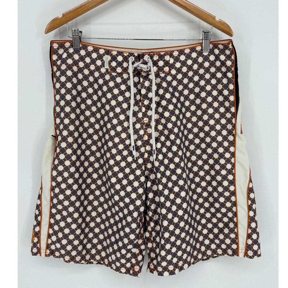 Katin Board Shorts Mens 34 Brown Polka Dot Geometric Retro Surf Swim Trunks